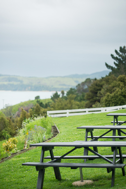 Photo of outdoor tables in a beautiful landscape